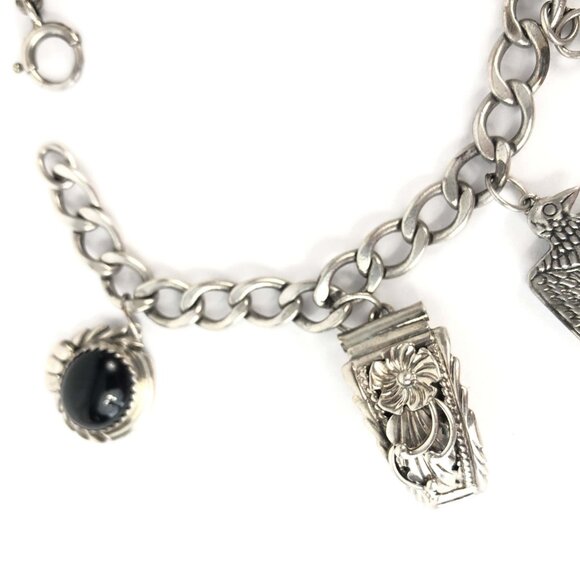 Native American Charm Bracelet 925 Sterling Silver Southwestern Vintage 7 1/8" - Picture 2 of 8